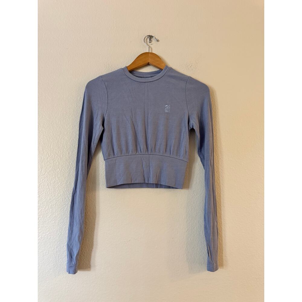 P. E Nation Free Play Rib Long Sleeve Crop Top Tee Womens Size M Lavender Lustre